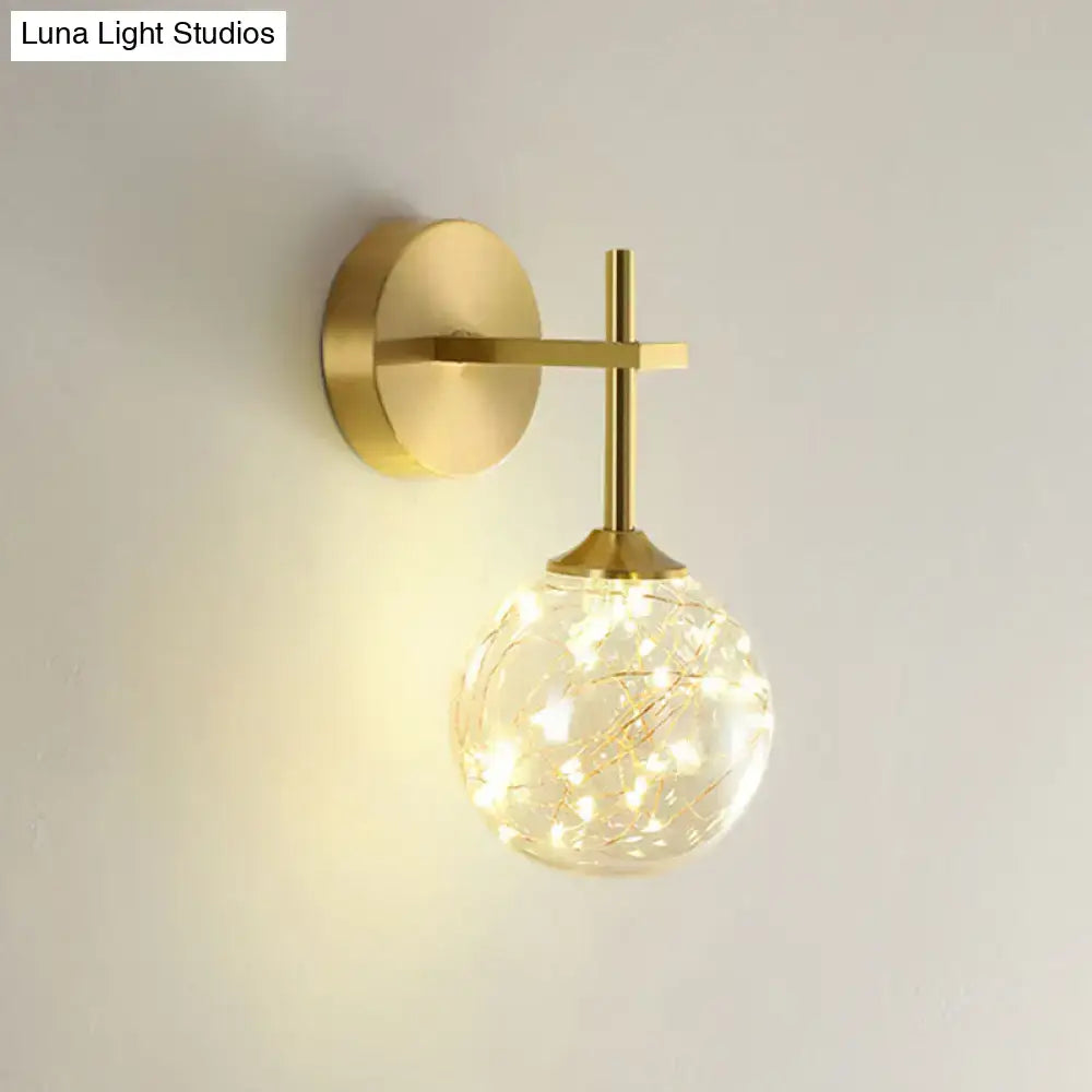 Modern gold wall lamp with frosted glass shade bedroom sconce