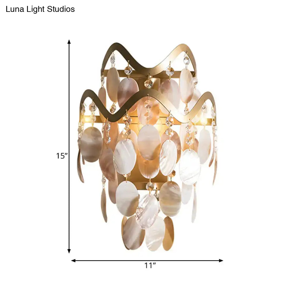 DecorBites™ Wave Sconce Light - Gold Wall Mount with Flower Crystal/Shell Accent