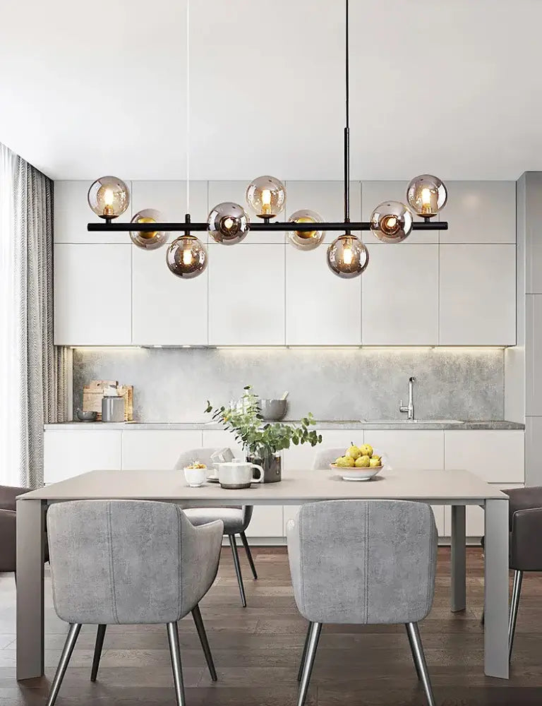Modern black & gold head ring chandelier dining room amber glass globes