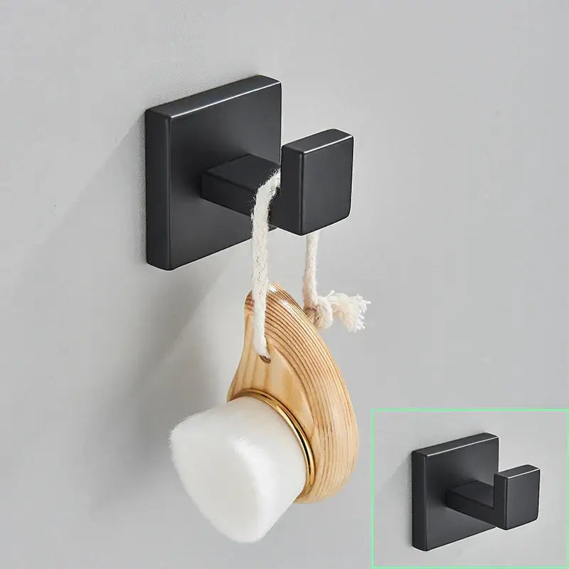 DecorBites™ Black Bathroom Hardware Set: Robe Hook, Towel Rail, Shelf, Tissue Holder