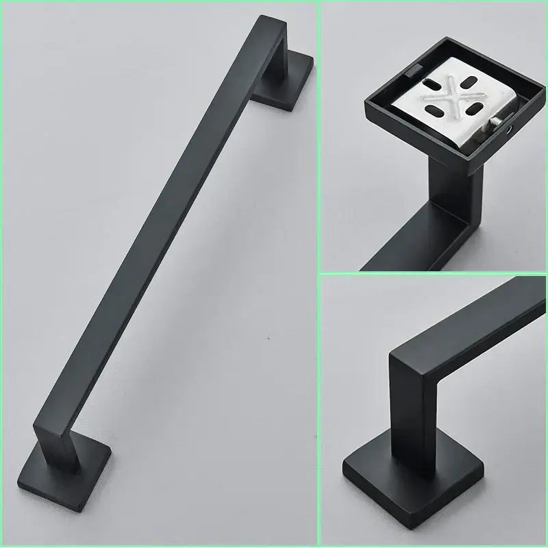 DecorBites™ Black Bathroom Hardware Set: Robe Hook, Towel Rail, Shelf, Tissue Holder