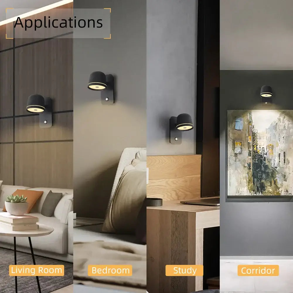 Modern matte black led wall lamp bedroom adjustable spotlight
