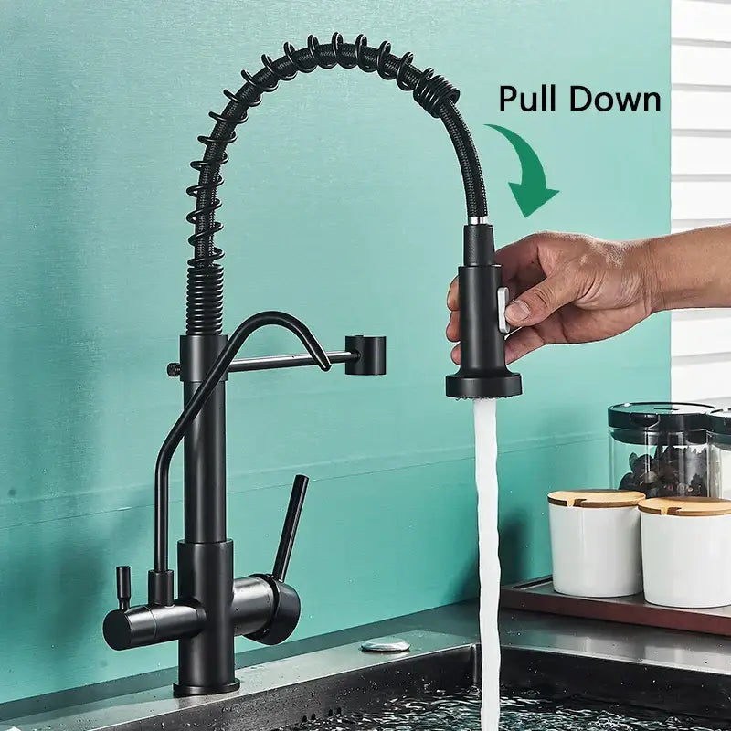 DecorBites™ Black Pull Down Pure Water Kitchen Faucet Swivel Hot Cold Water Taps