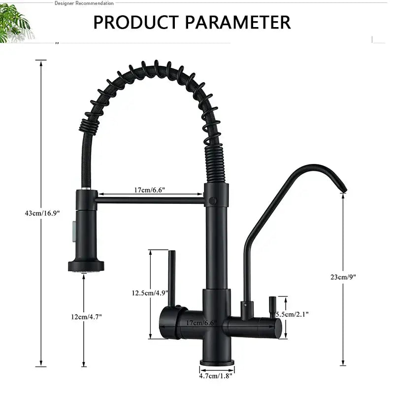 DecorBites™ Black Pull Down Pure Water Kitchen Faucet Swivel Hot Cold Water Taps