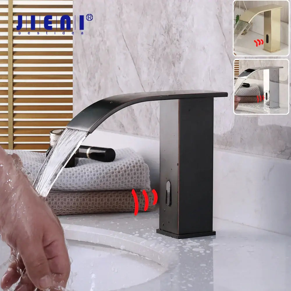 Modern matte black waterfall automatic sensor water mixer bathroom faucet