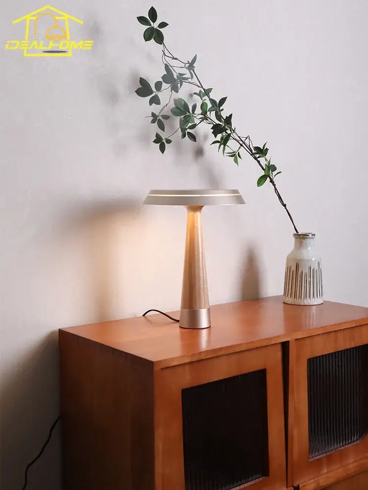 Modern mushroom solid wood table lamp bedroom touch led light