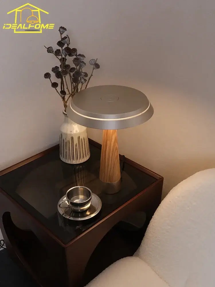 Modern mushroom solid wood table lamp bedroom touch led light