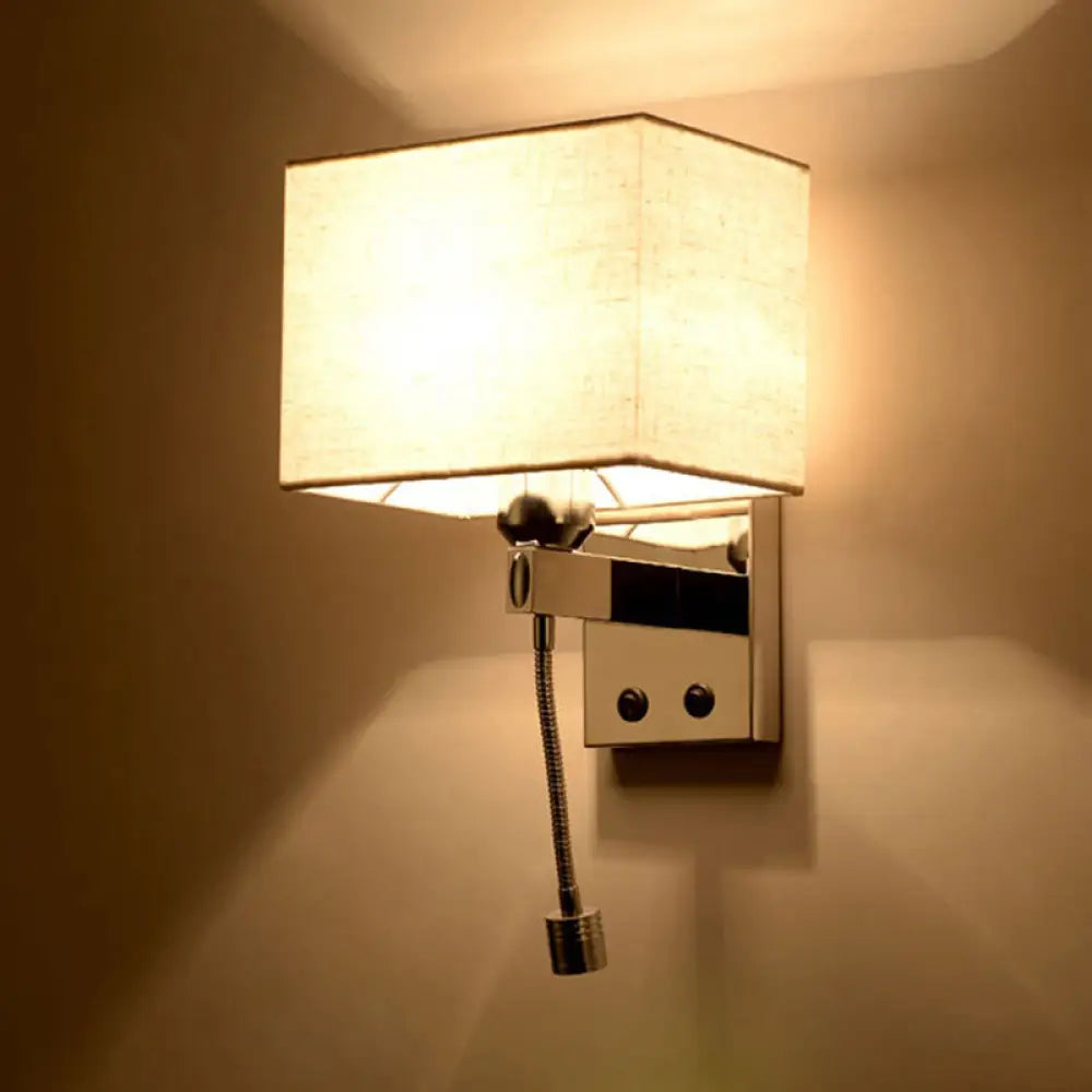 DecorBites™ Modern Rectangular Fabric LED Wall Sconce in Chrome for Bedside Lighting