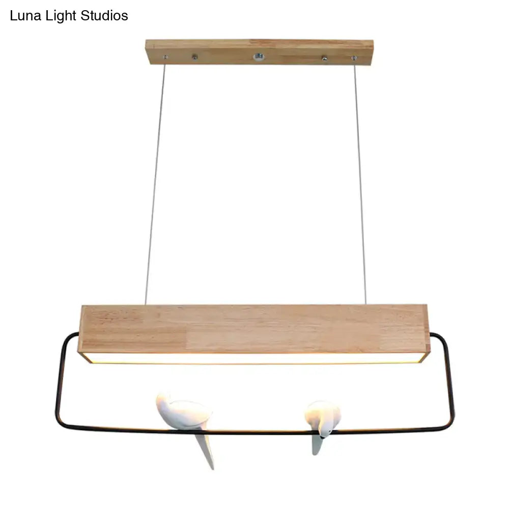 DecorBites™ Modern Rectangular Wood LED Pendant Light for Dining Room Ceiling in Warm/White Light