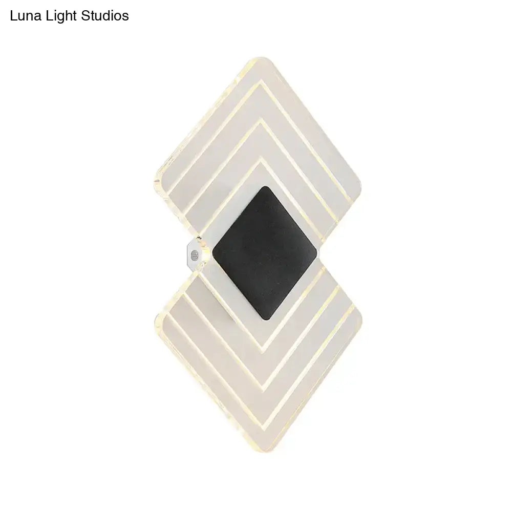 DecorBites™ Modern LED Acrylic Wall Lamp: Textured Silver/Black Rhombus Sconce Light with Remote Control