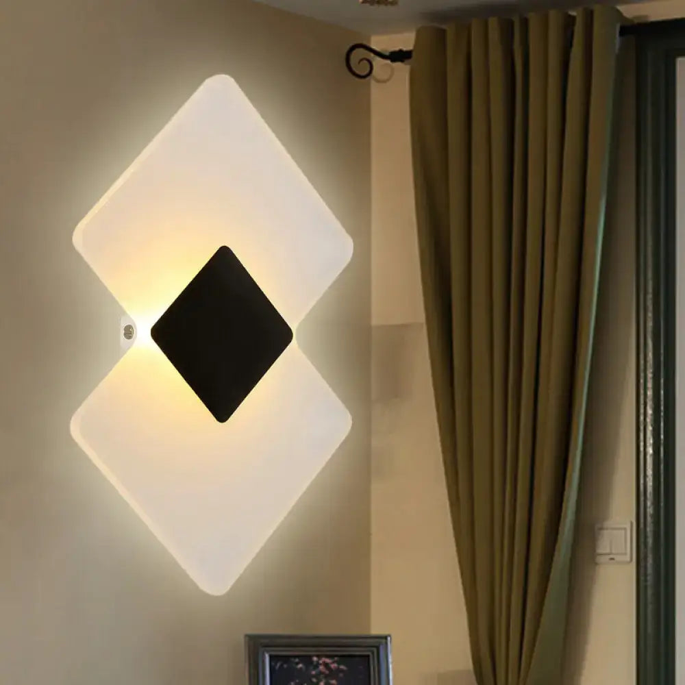 DecorBites™ Modern LED Acrylic Wall Lamp: Textured Silver/Black Rhombus Sconce Light with Remote Control