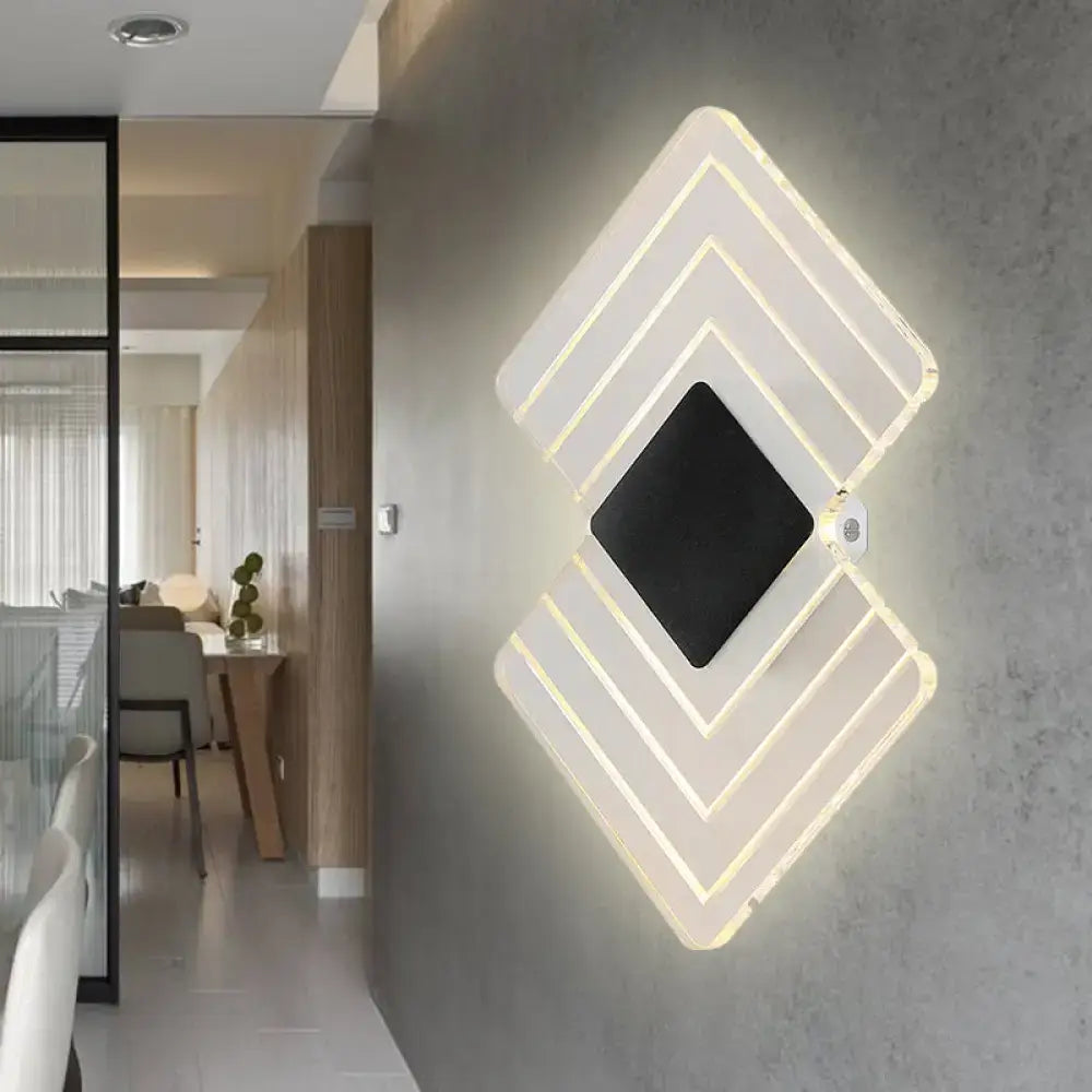 DecorBites™ Modern LED Acrylic Wall Lamp: Textured Silver/Black Rhombus Sconce Light with Remote Control