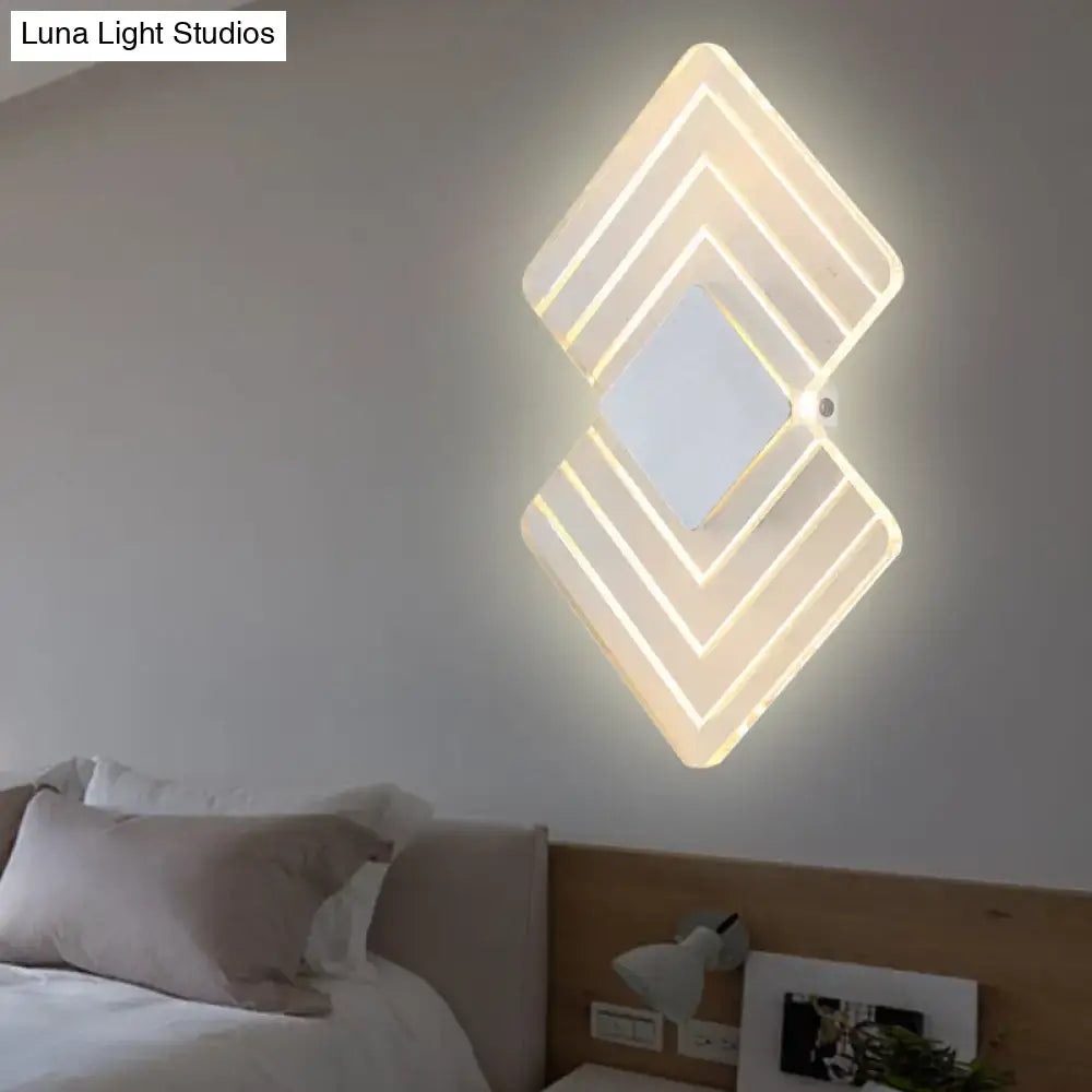 DecorBites™ Modern LED Acrylic Wall Lamp: Textured Silver/Black Rhombus Sconce Light with Remote Control