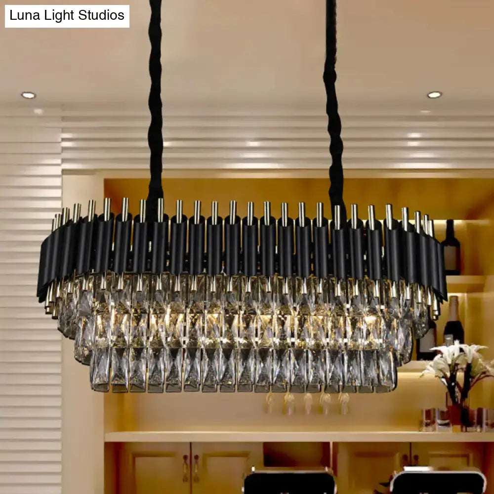 Modern tiered black & clear crystal ceiling light kitchen island