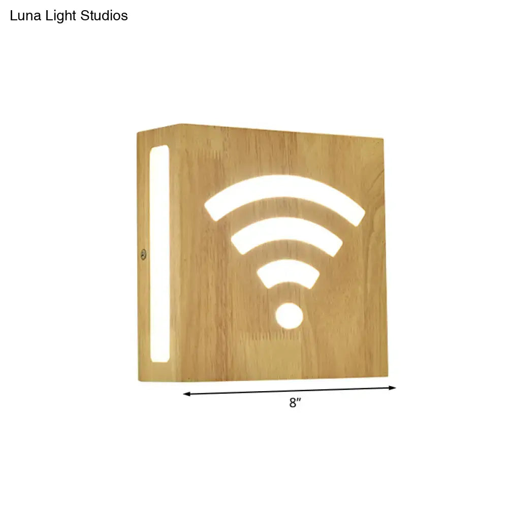 DecorBites™ Modern LED Wood Square Wall Sconce: Beige Bedside Light with Cute Pattern
