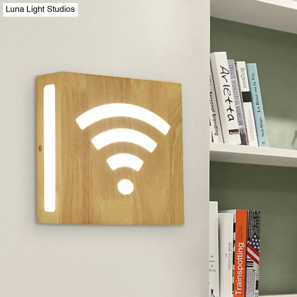 DecorBites™ Modern LED Wood Square Wall Sconce: Beige Bedside Light with Cute Pattern