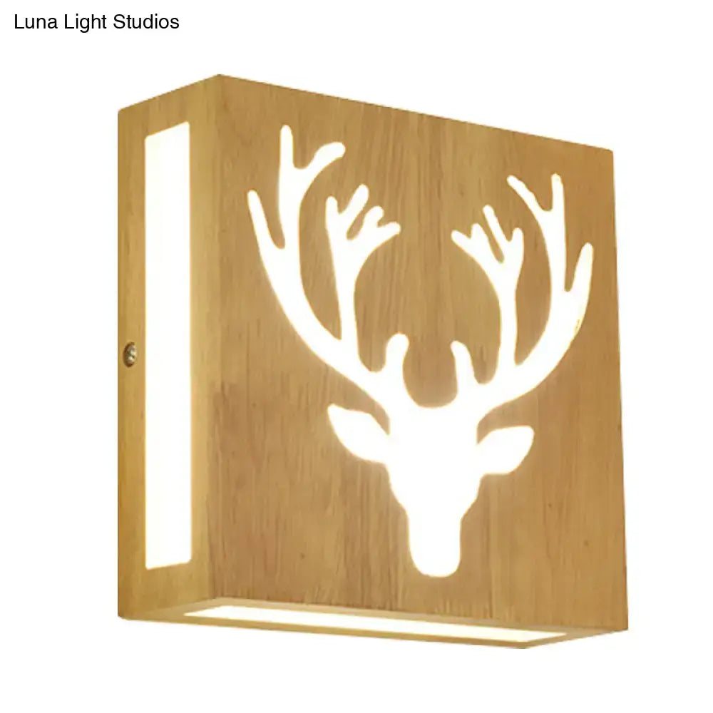 DecorBites™ Modern LED Wood Square Wall Sconce: Beige Bedside Light with Cute Pattern
