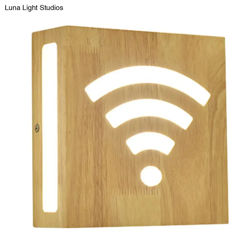 DecorBites™ Modern LED Wood Square Wall Sconce: Beige Bedside Light with Cute Pattern