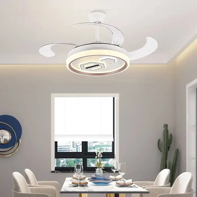 Modern white adjustable blade ceiling fan – living room led light