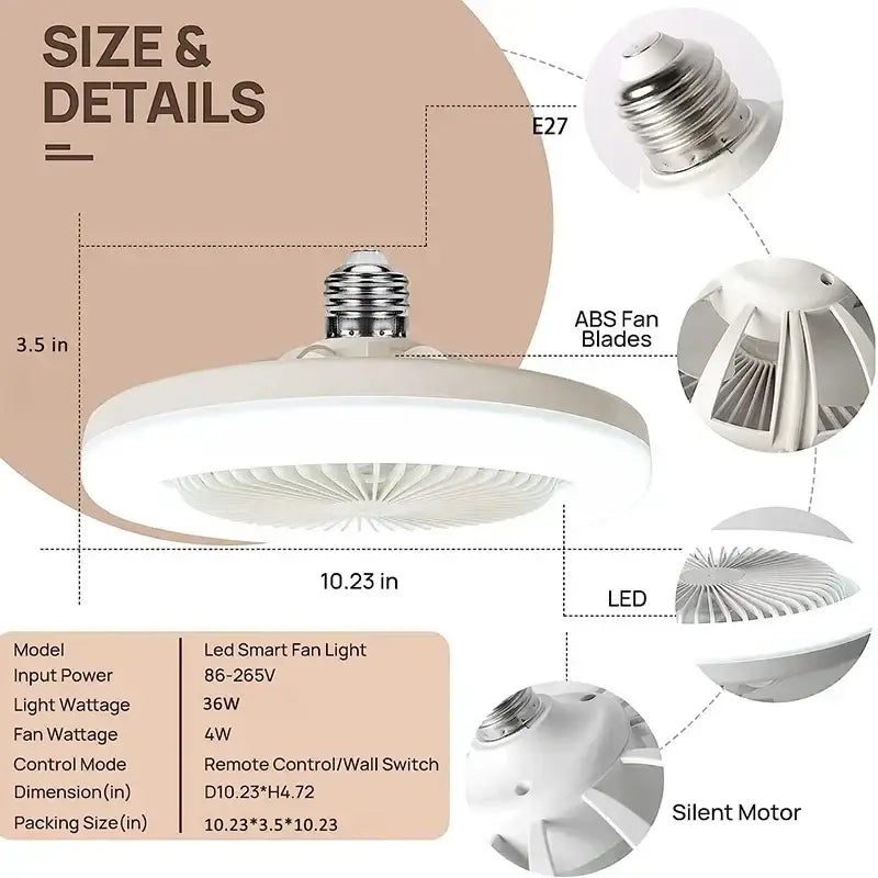 Modern white ceiling fan light with e27 socket for bedroom