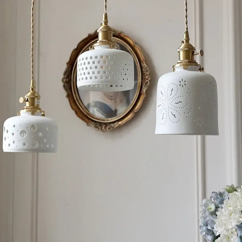 Modern white ceramic flower pendant lamp kitchen led lighting