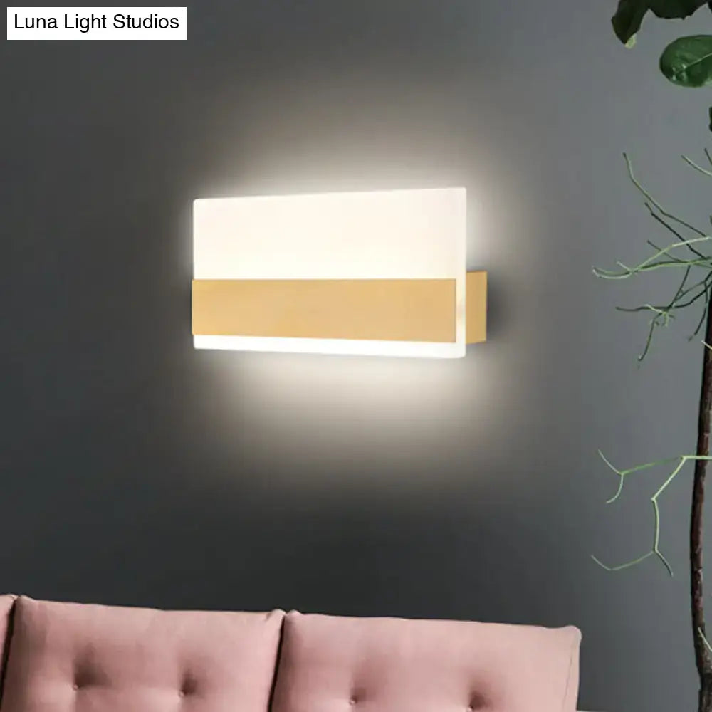DecorBites™ Golden LED Wall Sconce: Simplicity Cuboid Design, Acrylic, White/Warm Light