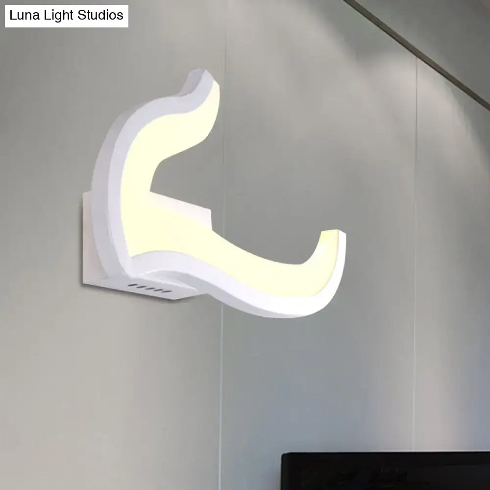 Modern white u-shaped led wall sconce – bedroom warm & white light