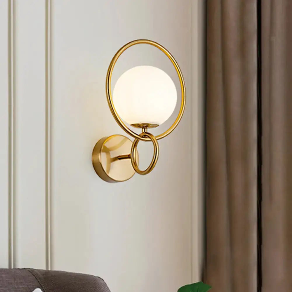DecorBites™ Modernist Gold Wall Sconce Light with White Glass Shade