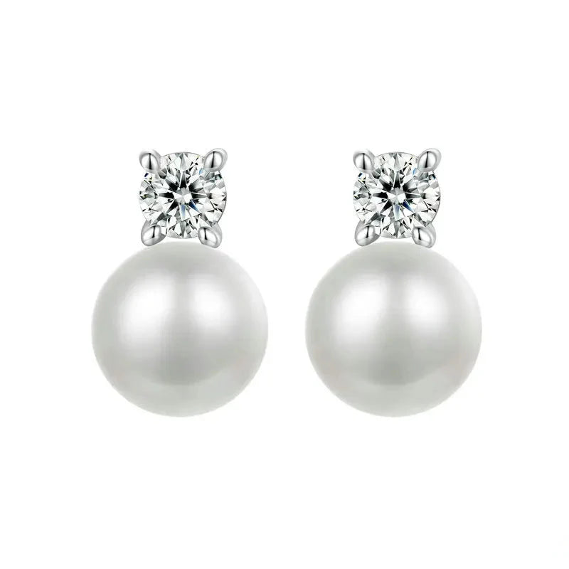 Moissanite 925 Sterling Silver Freshwater Pearl Stud Earrings VVS1 Lab Diamond