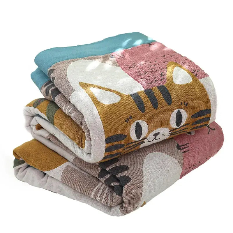 Multicolor boho printed cotton blanket bedroom cat pattern bed throw