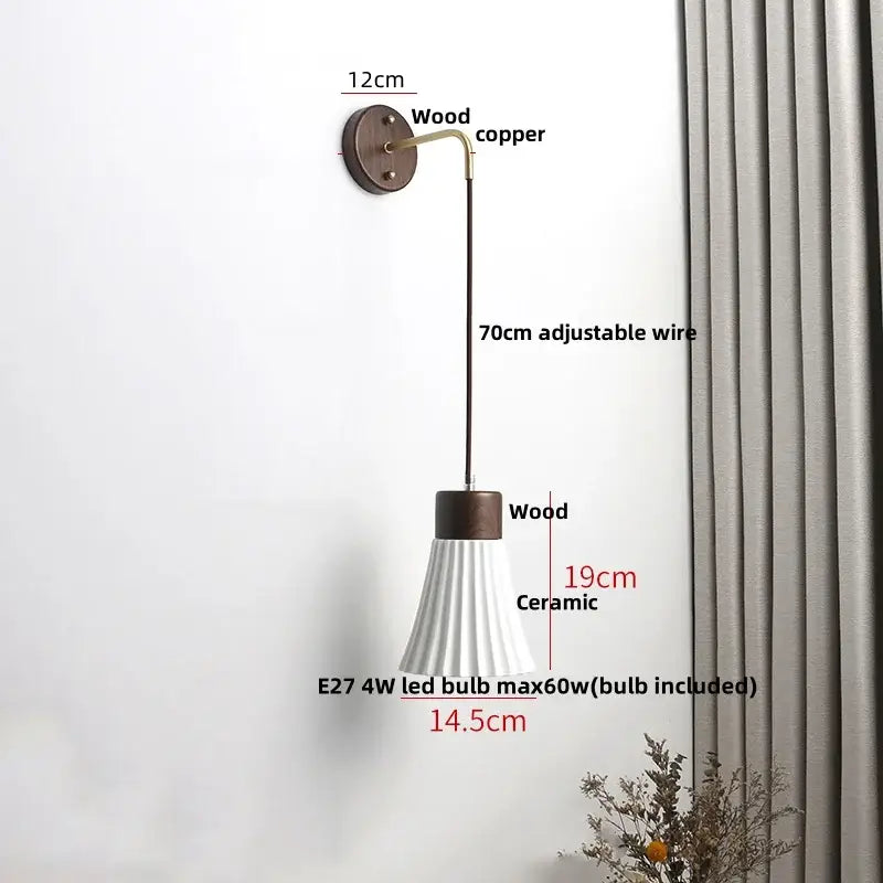 DecorBites™ Ceramic Wood Wall Sconce LED Light with Pull Chain Switch - Modern Nordic Style