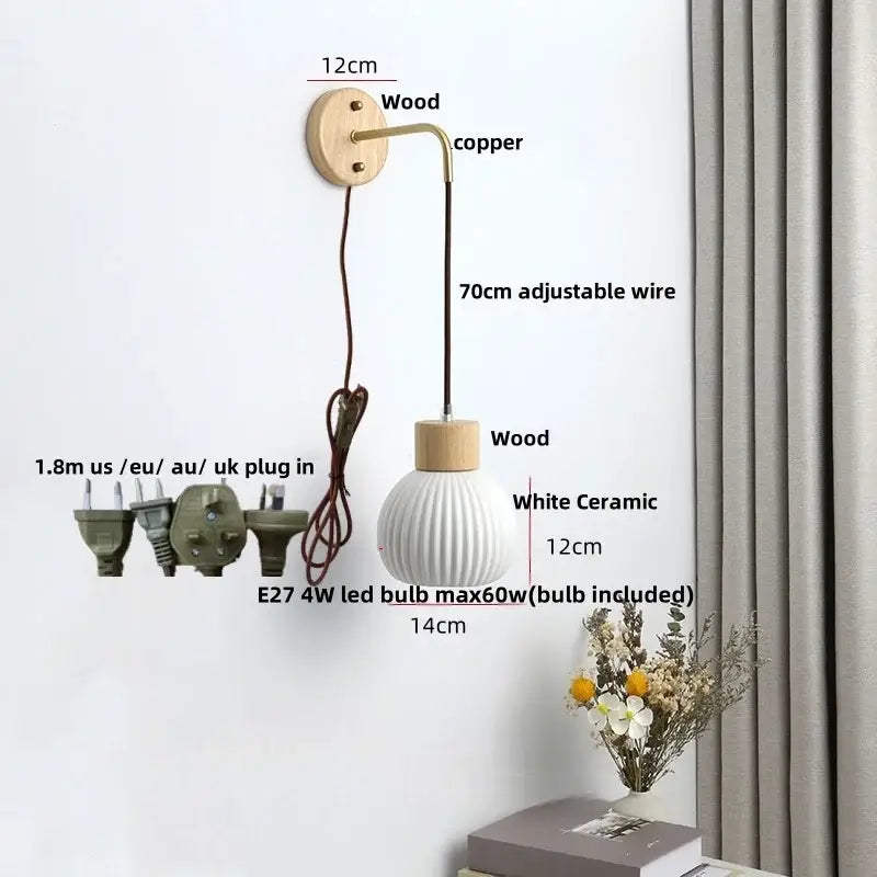 DecorBites™ Ceramic Wood Wall Sconce LED Light with Pull Chain Switch - Modern Nordic Style