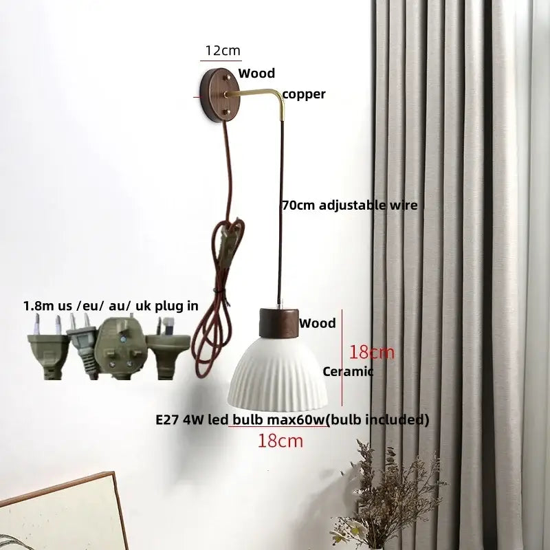 DecorBites™ Ceramic Wood Wall Sconce LED Light with Pull Chain Switch - Modern Nordic Style