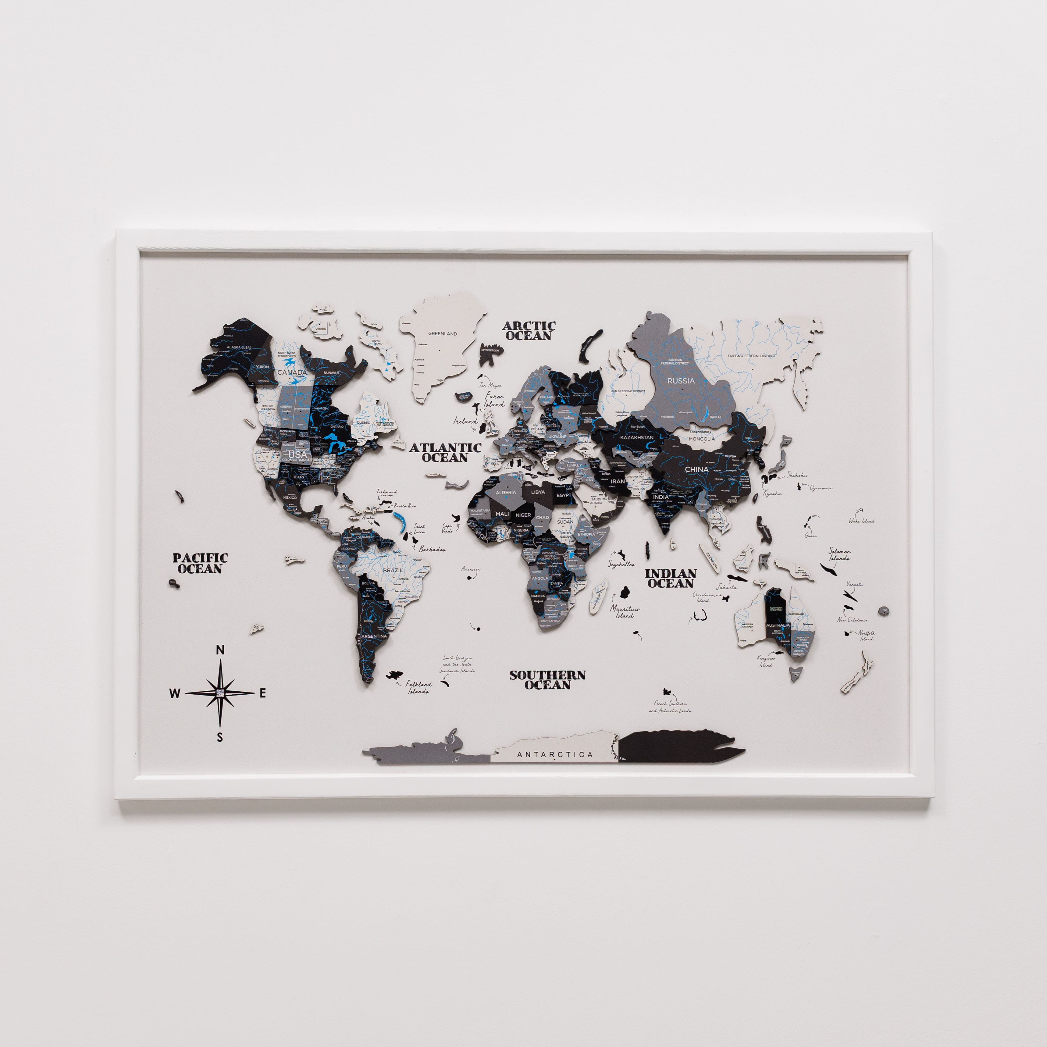 3D Wooden Panel World Map - Nordik