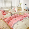 Pastel bunny and flower cartoon print bedding set bedroom decor