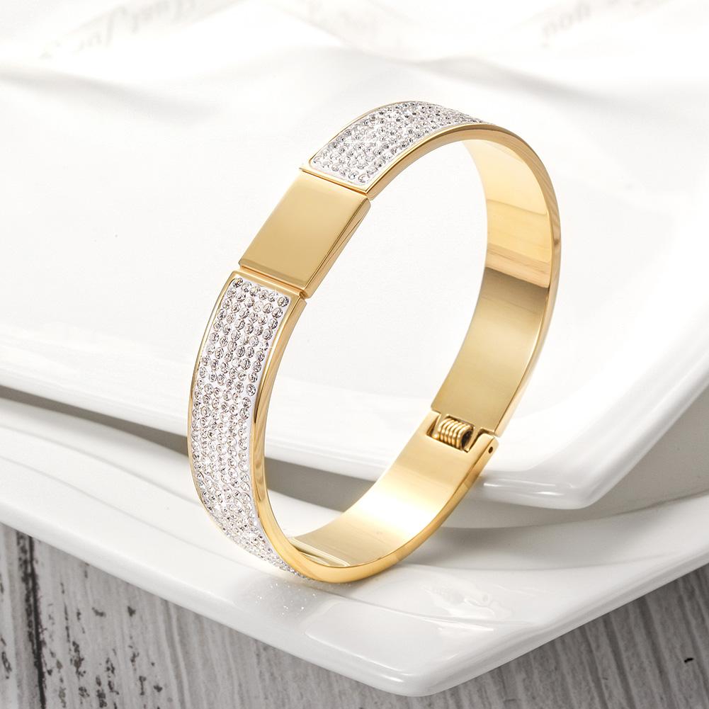 Pave Crystal Gold Bangle Bracelet Women Elegant Sparkle