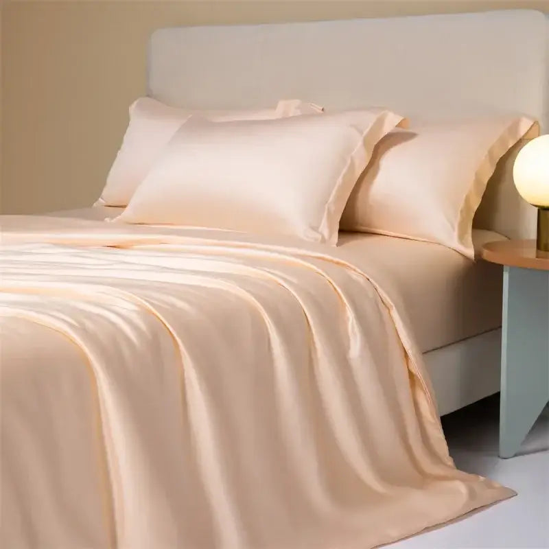 Peach satin cooling cotton solid bedding set for bedroom