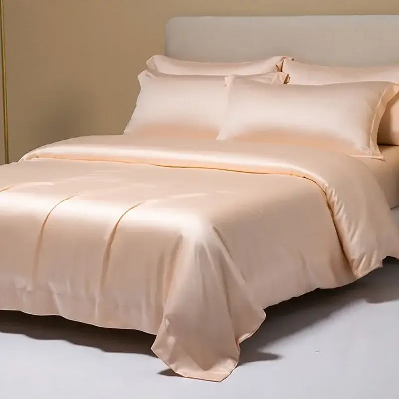 Peach satin cooling cotton solid bedding set for bedroom