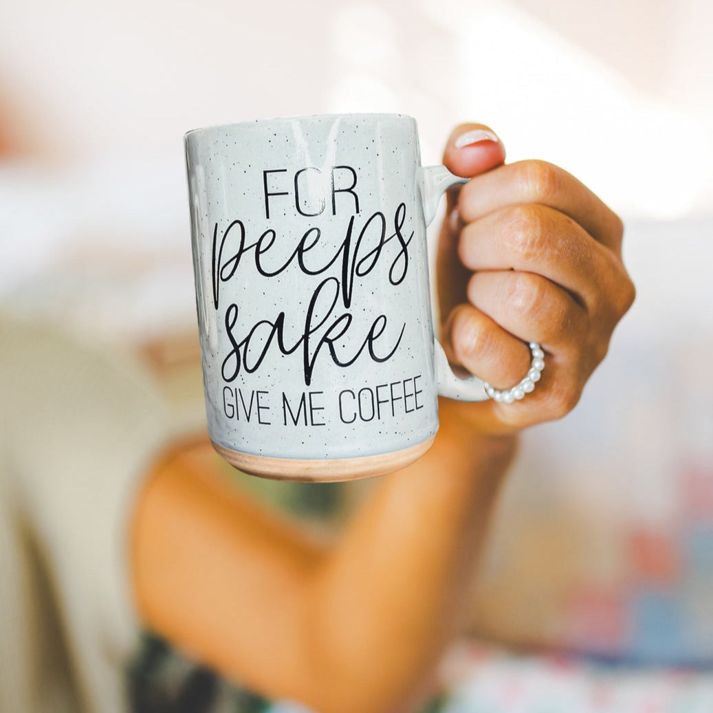 For Peep's Sake Coffee Mug 16oz Ceramic Pastel Blue Pink Funny Gift