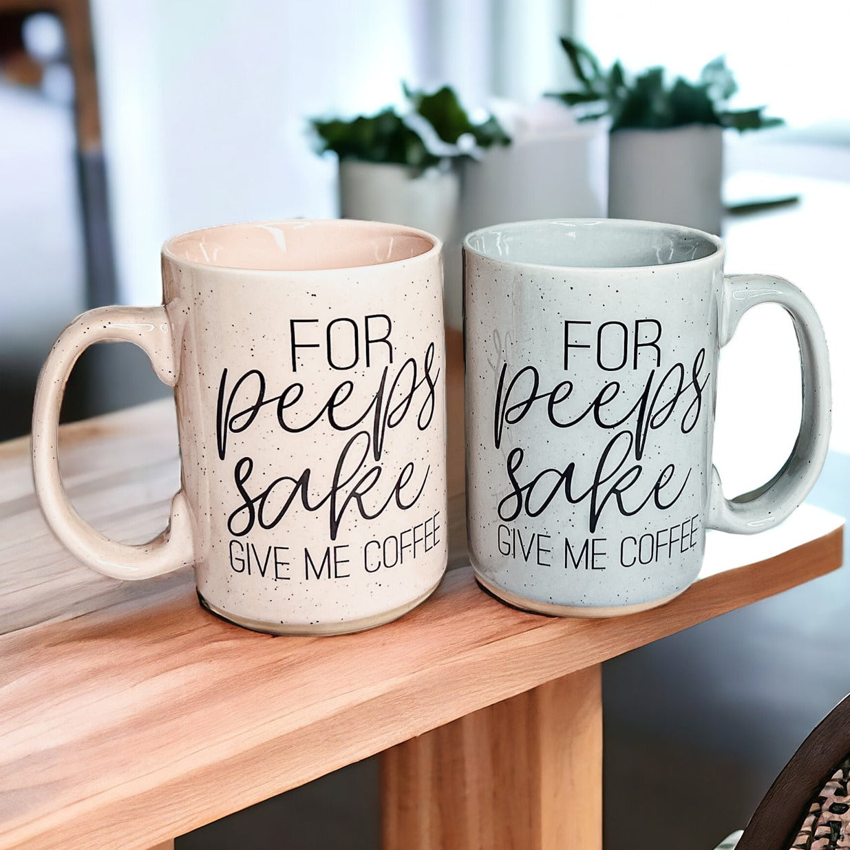For Peep's Sake Coffee Mug 16oz Ceramic Pastel Blue Pink Funny Gift