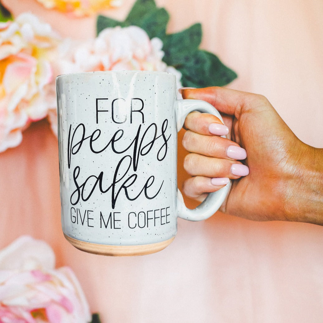 For Peep's Sake Coffee Mug 16oz Ceramic Pastel Blue Pink Funny Gift