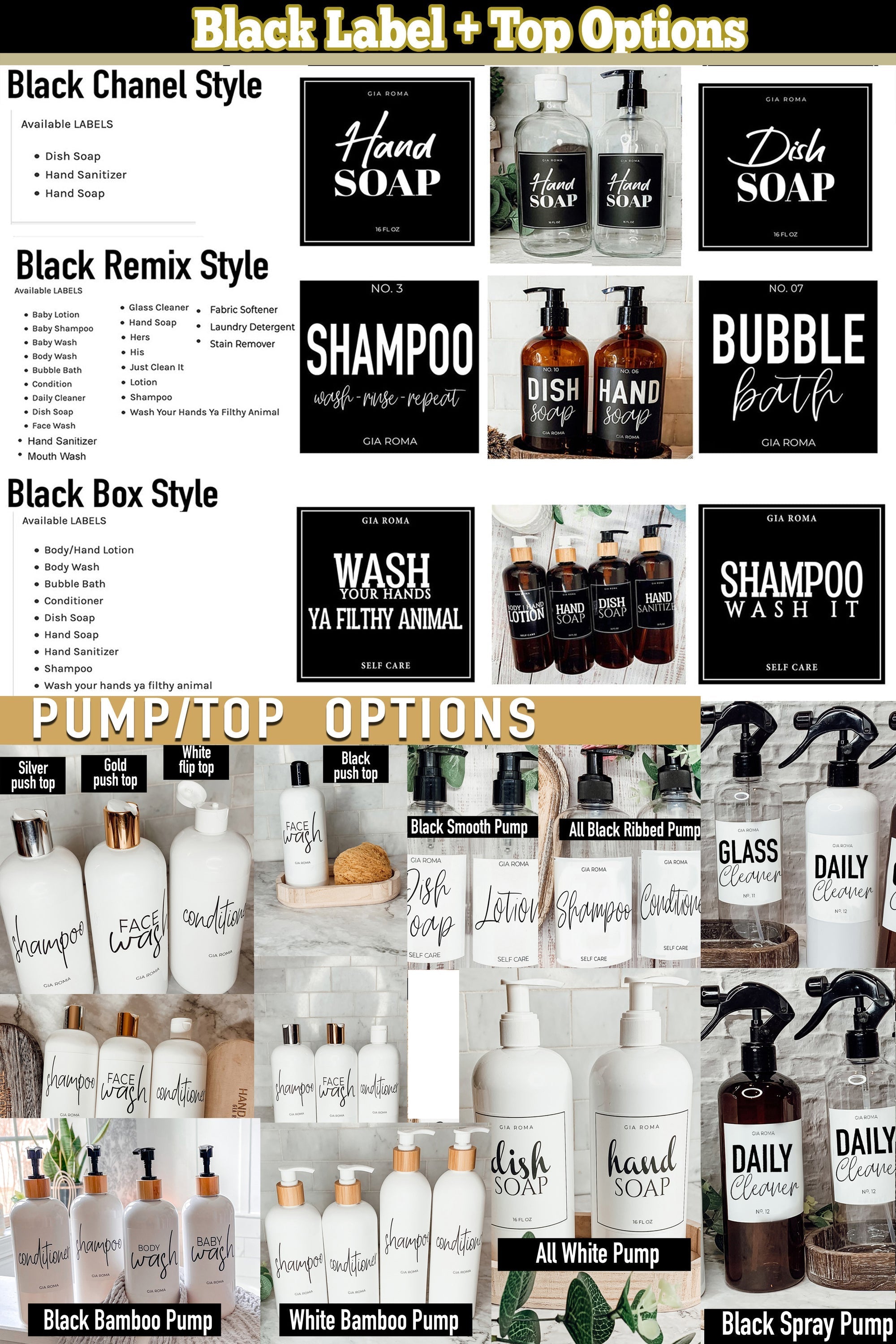 16oz Amber Refillable Plastic Bullet Bottle Black Label Dispenser