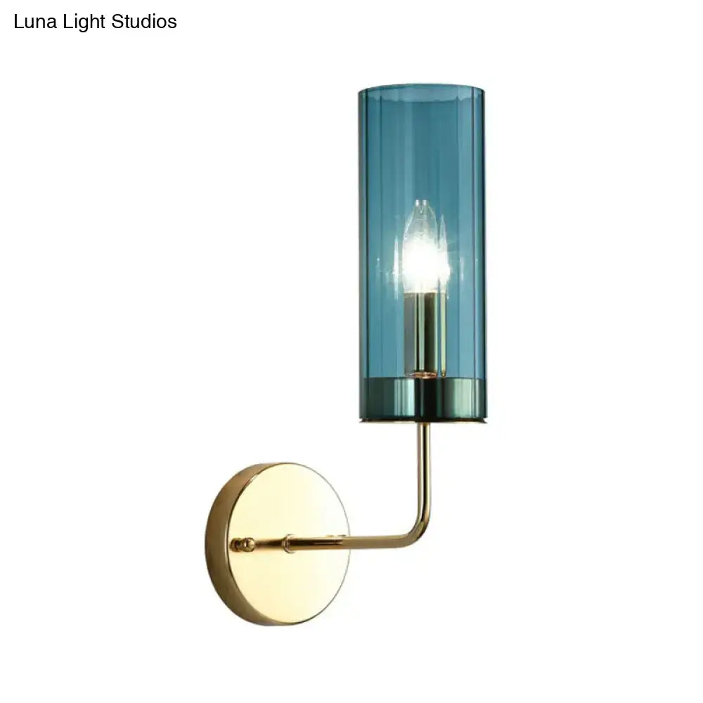 Postmodern brass finish smoked glass wall lamp bedroom sconce
