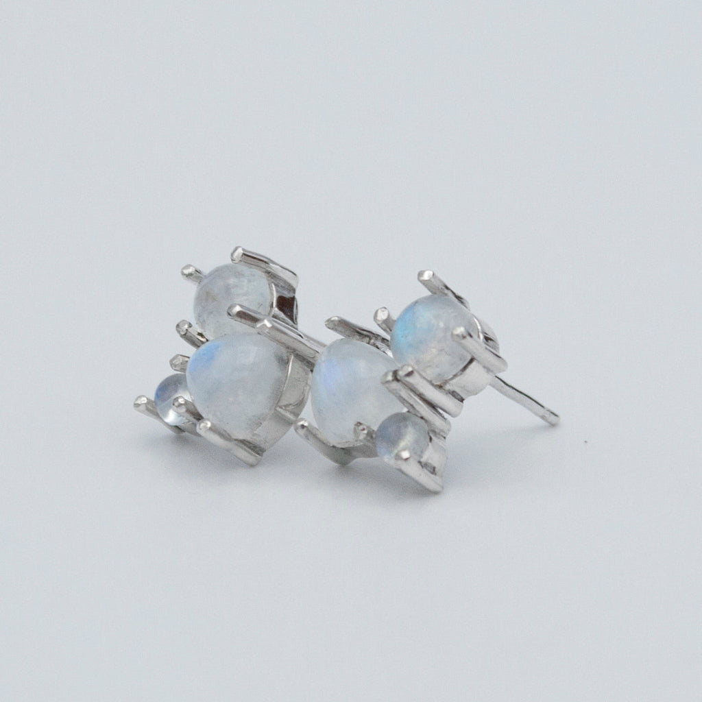 Rainbow Moonstone Sterling Silver Stud Earrings For Women