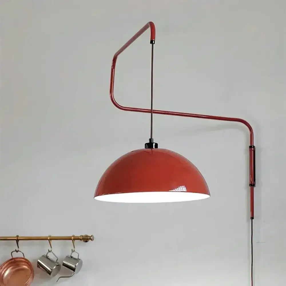 Red enamel dome adjustable pendant light for kitchen island