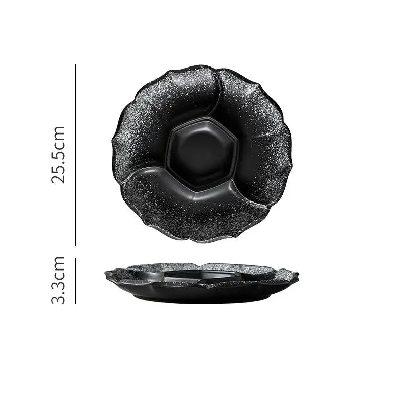Retro black speckled ceramic dinner plate dining room serving platter