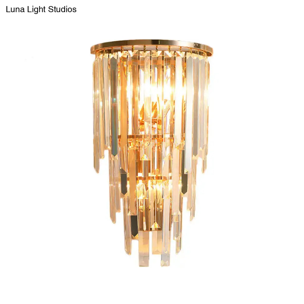 Retro gold crystal waterfall wall mounted sconce hallway three lights