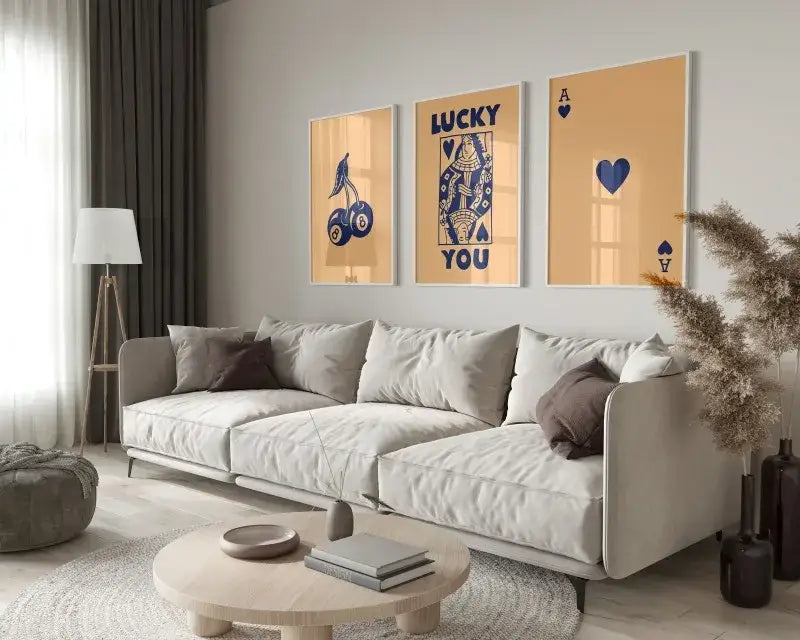 Retro beige and brown wall art posters set living room decor