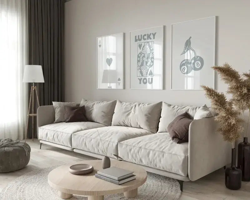 Retro beige and brown wall art posters set living room decor