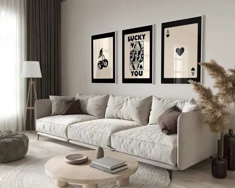 Retro beige and brown wall art posters set living room decor